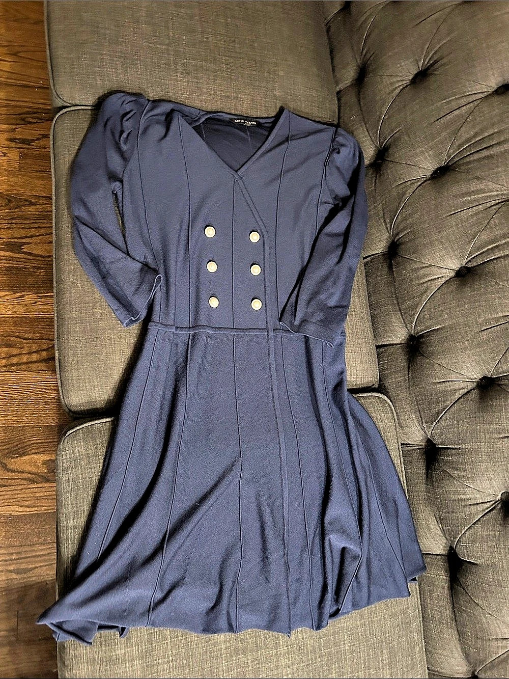 Ming Wang Faux Double-Breasted Knit Dress in Blue